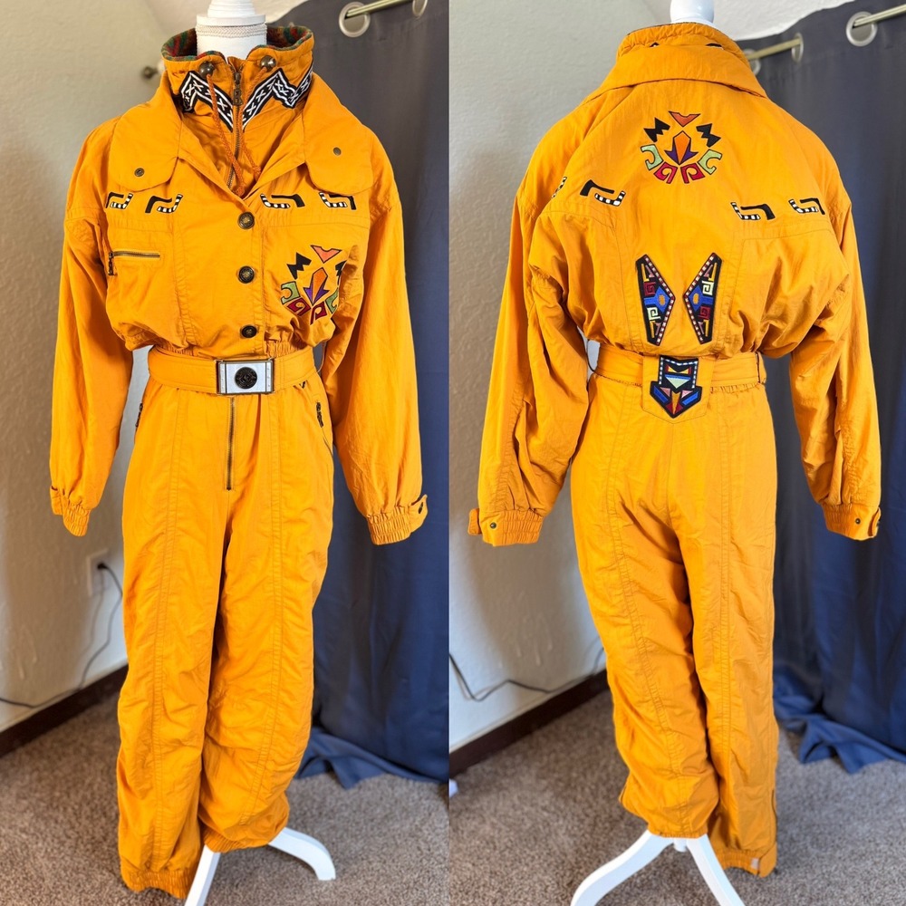 Bogner Ski Suit Womens 12 Orange Vintage One Piece Snow Suit Embroidered Retro